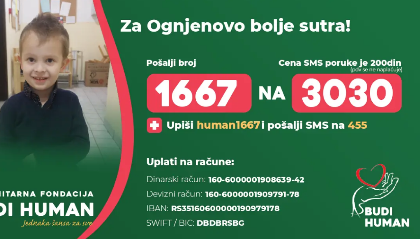 Pomozimo Ognjenu Ristiću koji je oboleo od autizma: 1667 na 3030