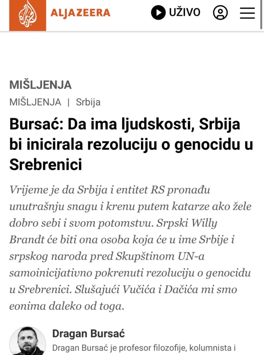 Skandalozna podrška za proteste: Srbija da ima ljudskosti inicirala bi rezoluciju o genocidu u Srebrenici