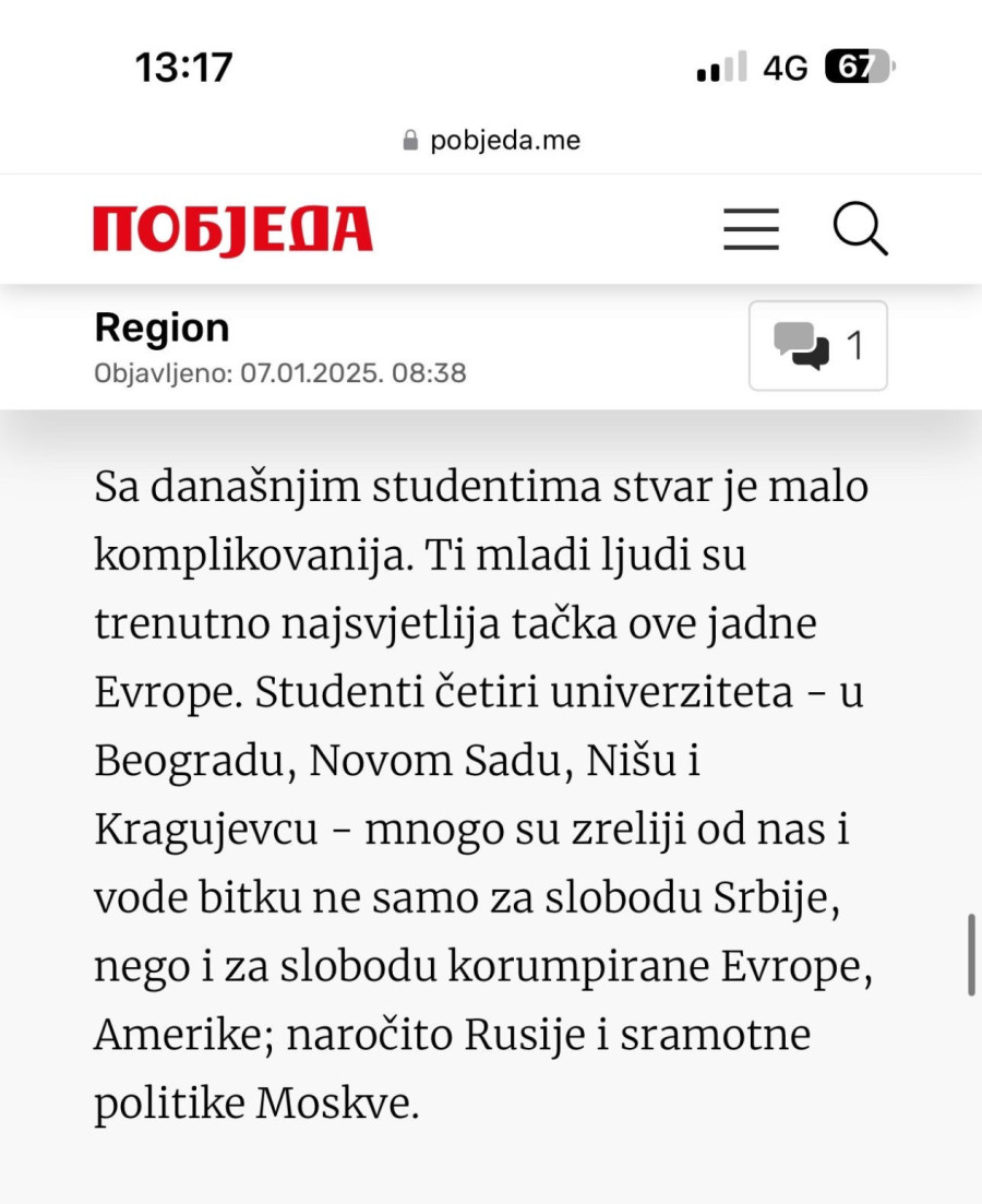 Vojvođanski separatista Ješić za Milove novine: Studenti se bore protiv sramne politike Moskve FOTO