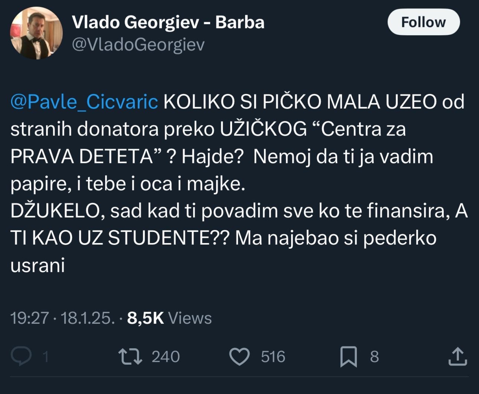 Vlado Georgiev upitao Cicvarića: Koliko si uzeo od stanih donatora preko užičkog Centra za prava deteta?