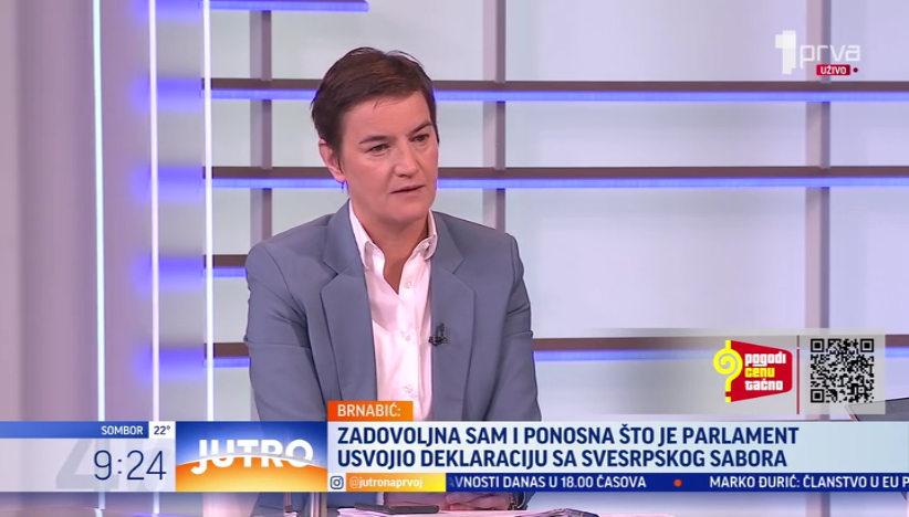 Brnabić: "Deklaracija istorijski dokument za srpski narod"; "Opozicija sve relativizuje zbog litijuma"