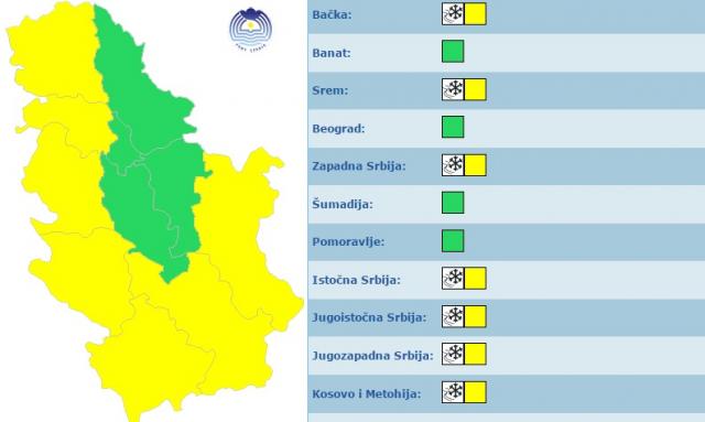 RHMZ: Žuti alarm u veæem delu Srbije, reke æe rasti