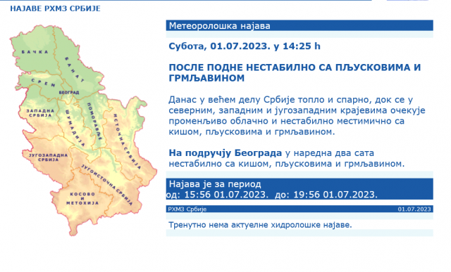 Upozorenje Za Srbiju: U Naredna Dva Sata... - B92