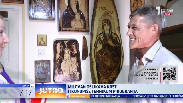 Milovan oslikava krst i ikonopiše tehnikom pirografija VIDEO