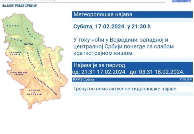 RHMZ Upozorava: Stiže Promena Vremena - B92