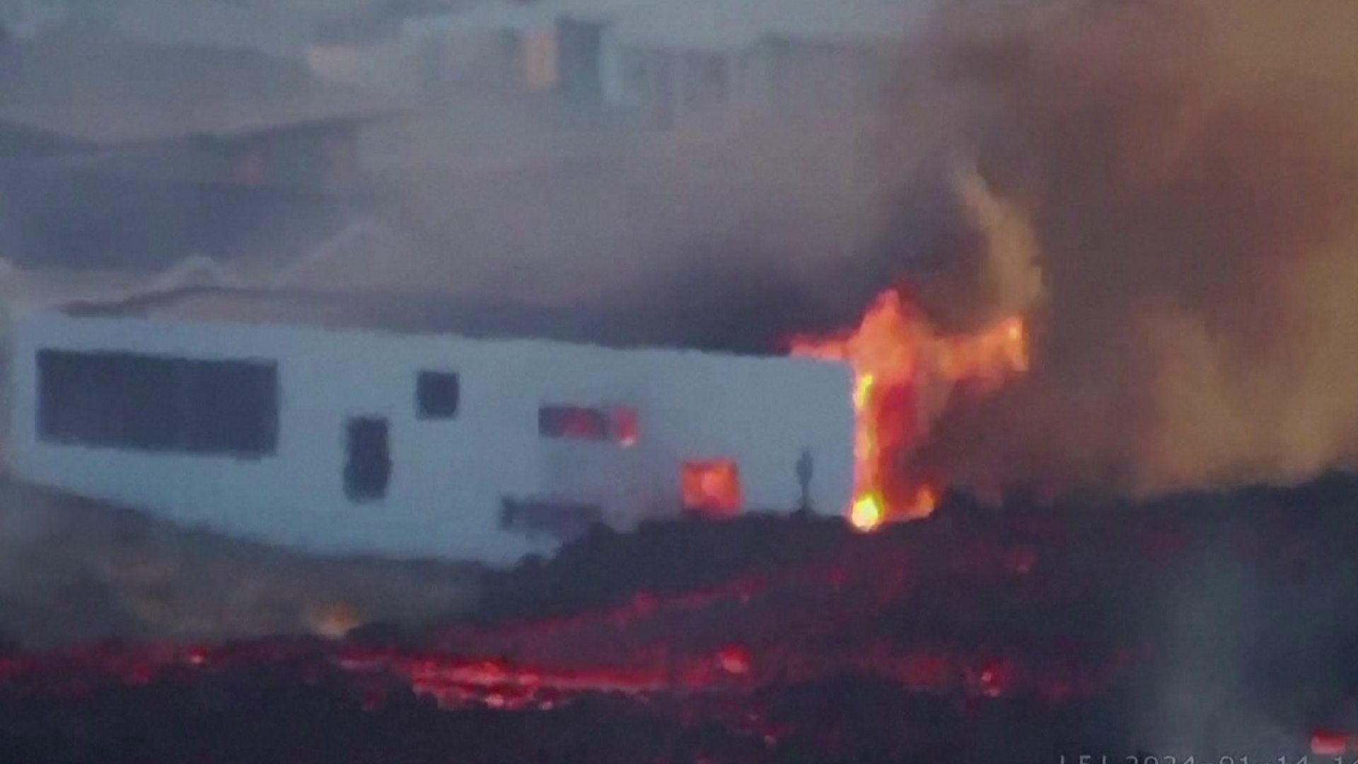 Watch: Iceland volcano lava sets house on fire